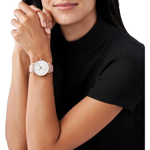 ?Women Pink Stainless Steel Watch with Steel, Leather, or Silicone Band